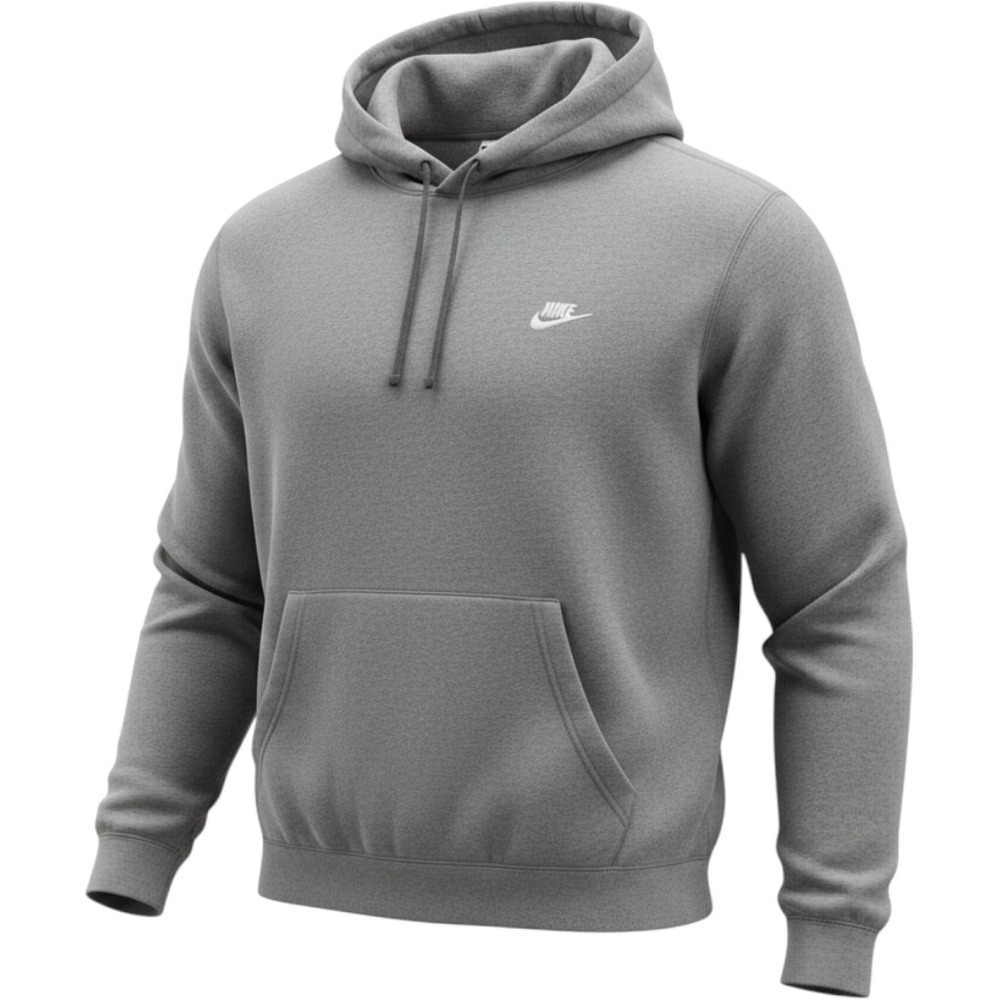 Nike Grey Sportswear Club Fleece Hoodie Pullover Sweatshirt Men's 2XL Athletic